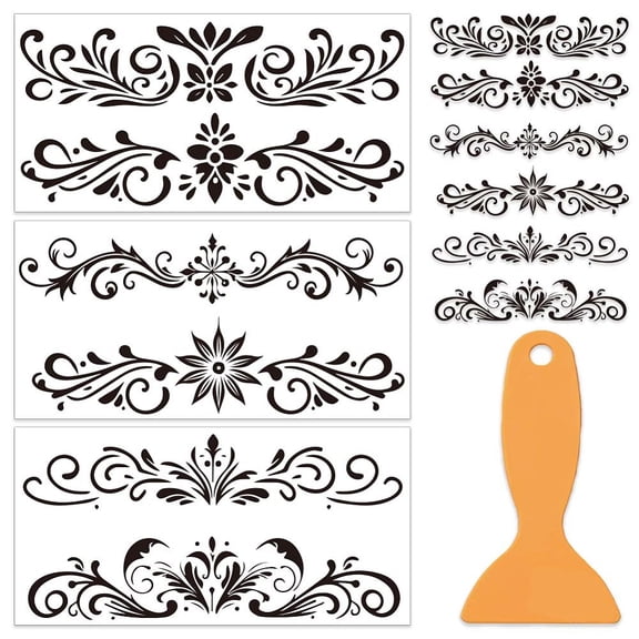 3Pcs/Set Black Vine Rub on Transfers
