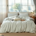thumbnail image 3 of JOLUSERE 100% Organic Cotton Striped Duvet Cover Queen Set, 3-Piece Linen Like Textured Breathable Comforter Cover(Sage Green& White Classic Stripes), 3 of 10