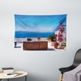 thumbnail image 1 of Modern Decor Tapestry, View of Mediterranean Santorini Aegean Sea Seascape Holiday, Wall Hanging for Bedroom Living Room Dorm Decor, 60W X 40L Inches, Sky Blue Red and Light Grey, by Ambesonne, 1 of 2