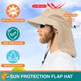 thumbnail image 3 of SUN CUBE Wide Brim Sun Hat with Neck Flap, Fishing Hiking for Men Women Safari, Neck Cover for Outdoor Sun Protection UPF50+ | Khaki Tan, 3 of 8