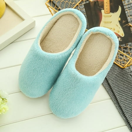 

uikmnh Women Slippers Women Warm Home Plush Soft Slippers Indoors Anti-slip Winter Floor Bedroom Shoes Blue 7.5
