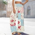 thumbnail image 6 of Weiqiqre Wide Leg Pants Woman Summer Boho Palazzo Pants High Waist Wide Leg Floral Casual Cotton Lounge Trousers with Pockets, 6 of 9