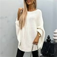 thumbnail image 5 of Women'S Elegant Knitted Cape Sweater Crew Neck Long Sleeve Baggy Tops Fashion Knitted Shawl Sweater White L, 5 of 8