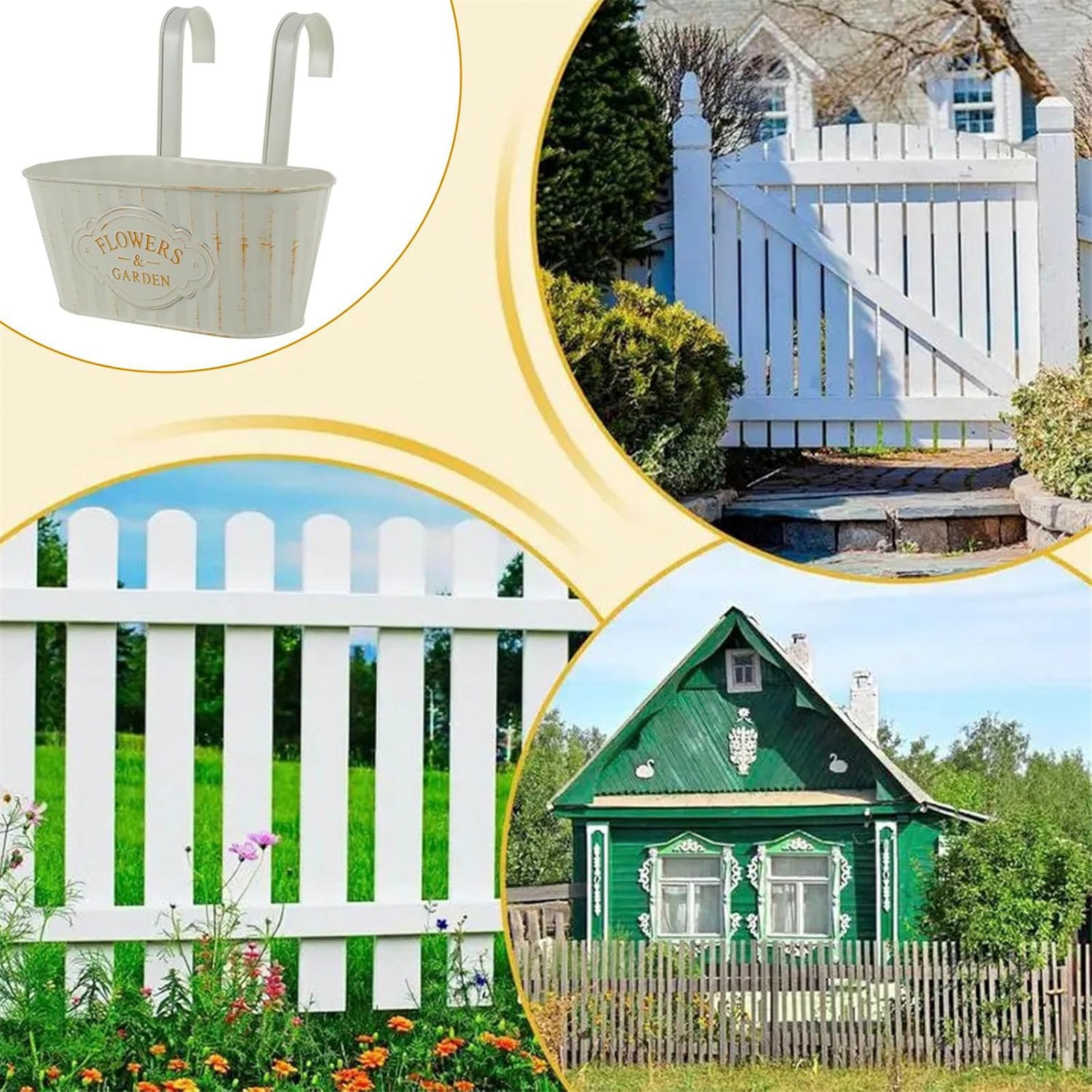 AUDeals Metal Hanging Flower Bucket Planter, Rust-Resistant Outdoor Fence and Balcony Décor with Drainage Holes, Decorative Box for Porch, Patio, and Vertical Gardens