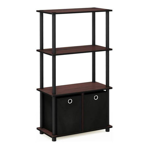 Pemberly Row Wood 4-Tier Storage Rack Shelving Unit in Dark Cherry/Black