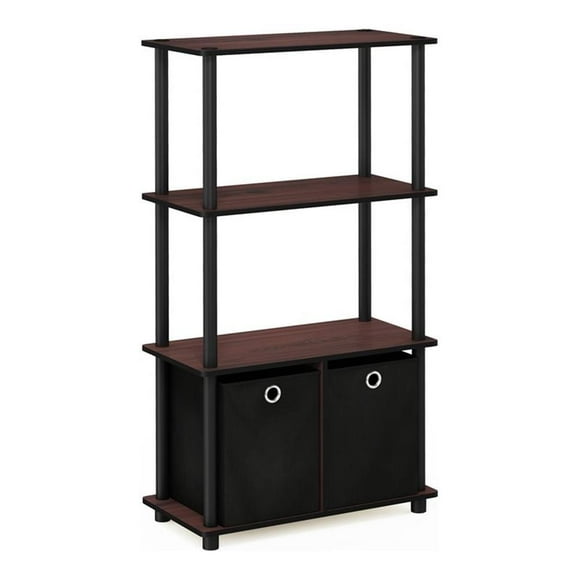 Pemberly Row Wood 4-Tier Storage Rack Shelving Unit in Dark Cherry/Black