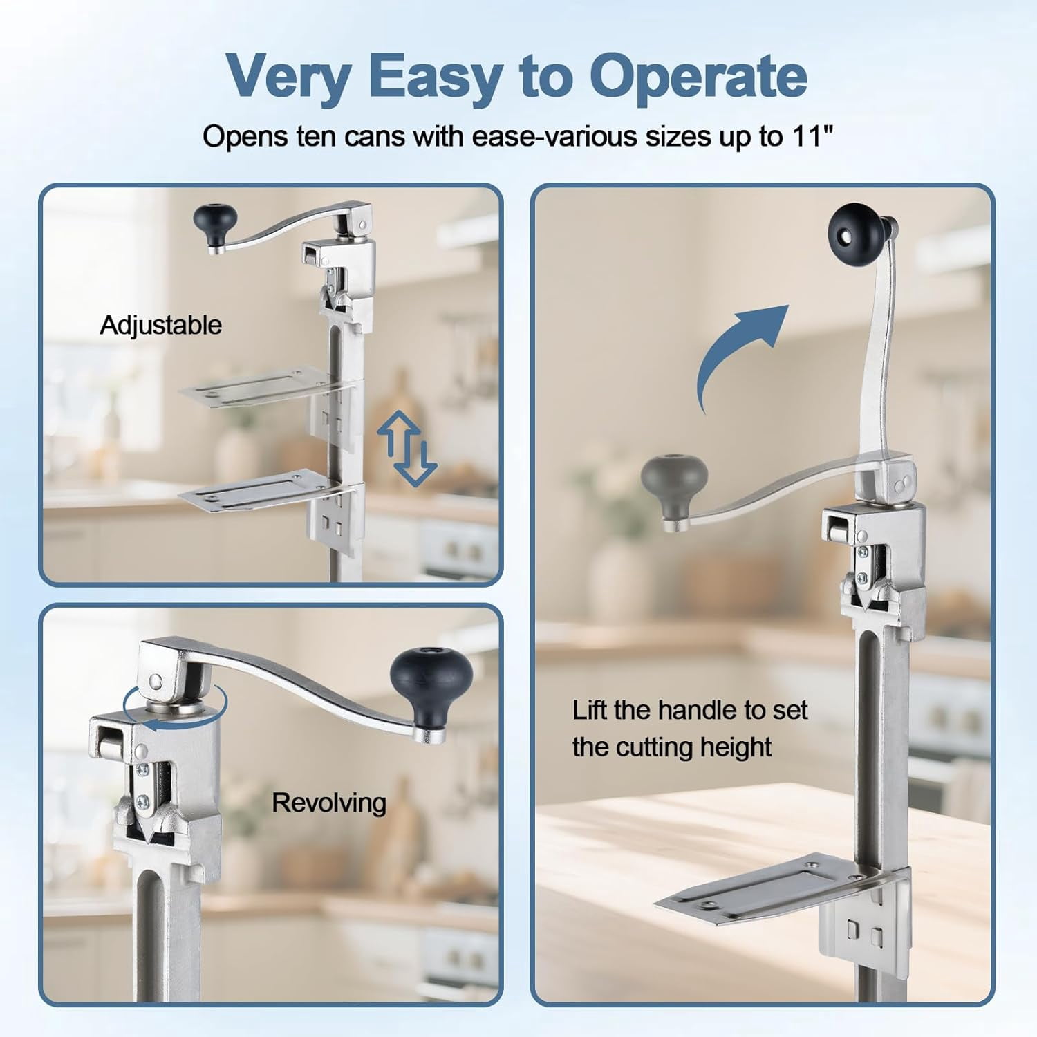 Commercial Can Opener Heavy Duty for Large Cans Industrial Can Openers for Big Cans Manual Stainless Steel Table Can Openers Restaurant Can Opener Up To 11" Tall For Bars Hotel Kitchen