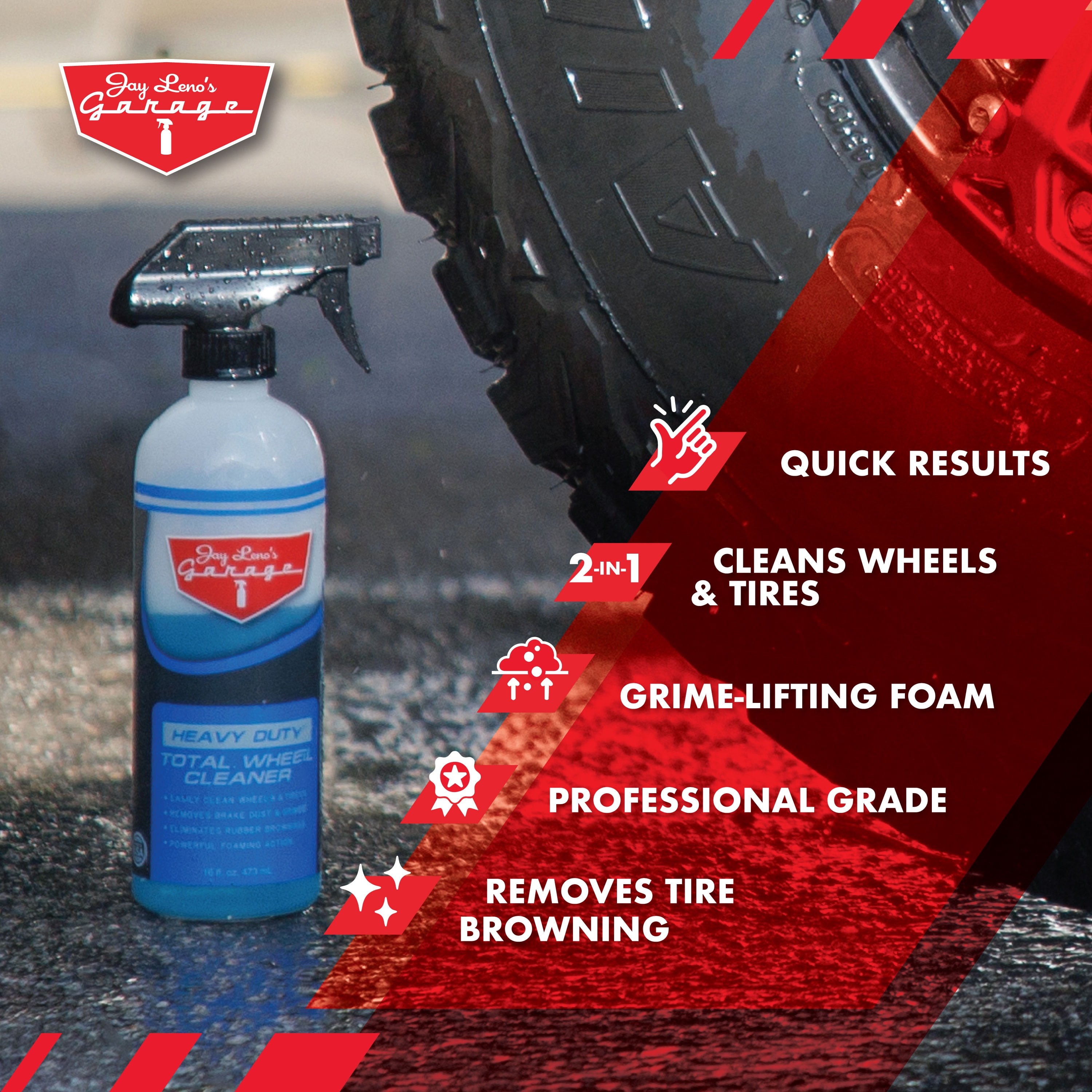 Jay Leno's Garage Total Wheel Cleaner (16 oz) – Powerful Dual-Action Wheel & Tire Cleaner, Removes Brake Dust, Old Dressing & Grime