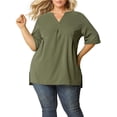 thumbnail image 1 of GRACE & GRANDEUR Blouses pour Femmes Grande Taille Décontractées en Mousseline Plissées à Col en V Chemises de Travail Tuniques Hauts 2X Vert Olive, 1 of 9
