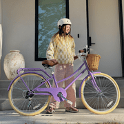Glerc Missy 24 inch Girl Cruiser Kids Bike Shimano 6-Speed Teen Hybrid City Bicycle with Rack for Youth Ages 7 8 9 10 11 12 13 14 Years Old Wicker Basket & Lightweight, Purple