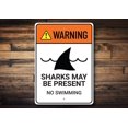 thumbnail image 1 of Warning Sharks Present Novelty Decor, Metal Wall Sign - 10x14 Inches, 1 of 4