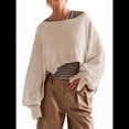 thumbnail image 1 of Sudadera Corta para Mujer, Cuello Redondo, Larga, Talla Grande, Otoño-Invierno 2025, Estilo Jersey Holgado. Crema S, 1 of 8