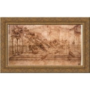 Perspectival study of the Adoration of the Magi 24x17 Gold Ornate Wood Framed Canvas Art by Da Vinci, Leonardo
