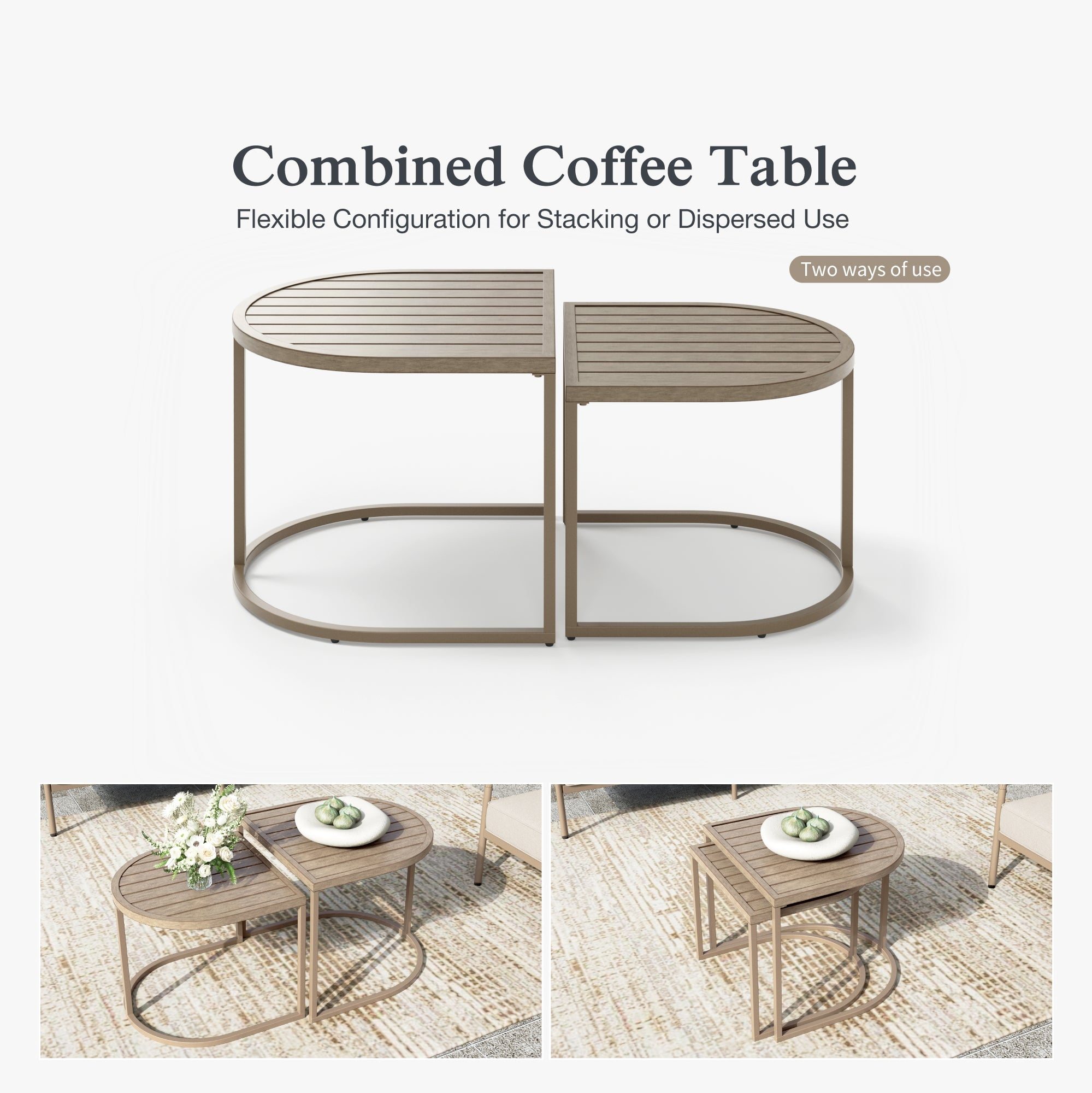 Sophia & William 5 Seat Patio Outdoor Furniture Set Wooden-like Streamlined Conversation Set with Swivel Chairs & Combined Coffee Table, Beige