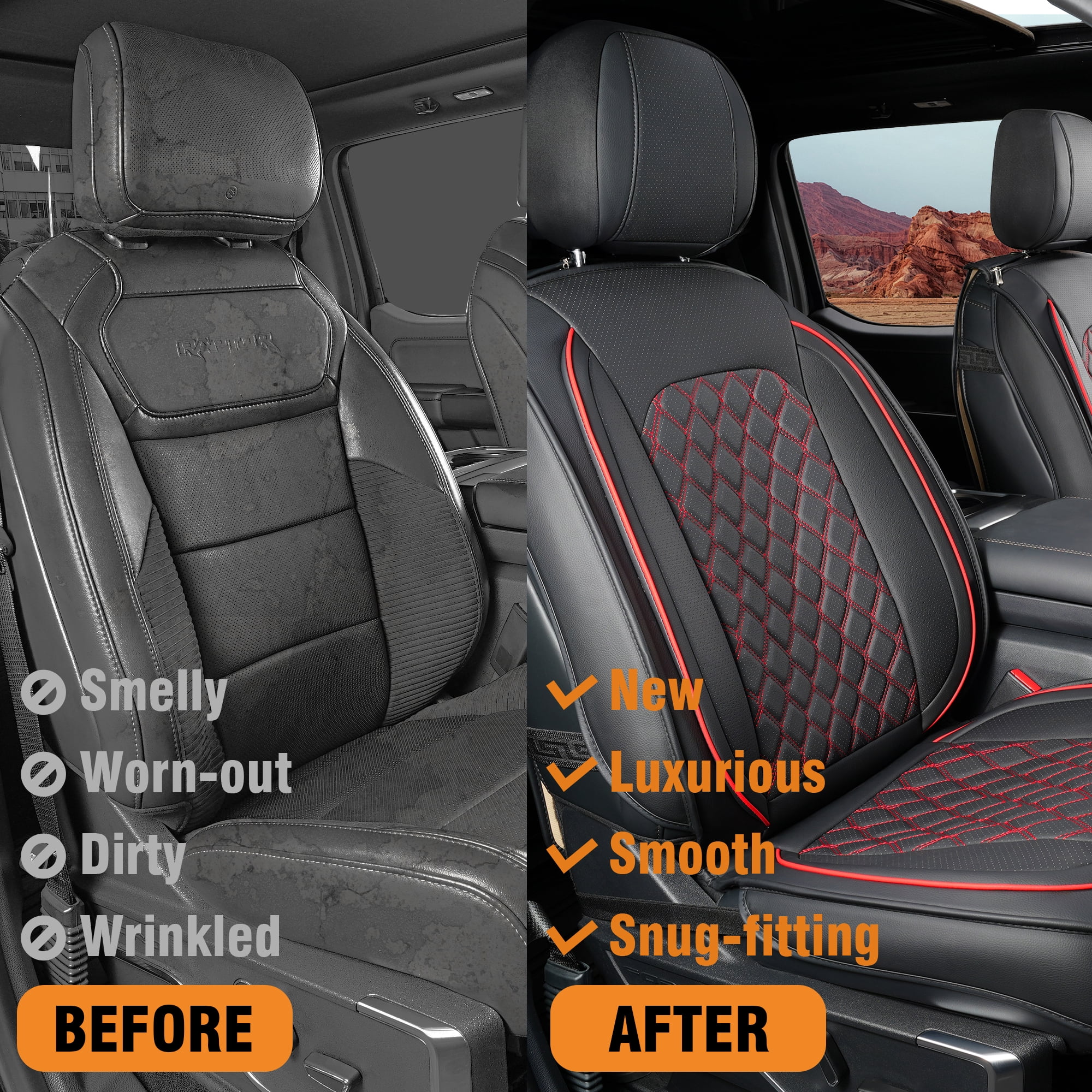 LINGVIDO F-150 Waterproof Faux Leather Automotive Seat Covers Fit for Ford 2009-2026 F150 F250 F350 F450 Super Duty Crew Cab XL XLT Lariat King Ranch Platinum
