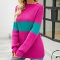 thumbnail image 2 of Lovskoo 2024 Sweaters for Women Long Sleeve Casual Stripe Round Neck Sweater Color Block Tunic Top Green, 2 of 5
