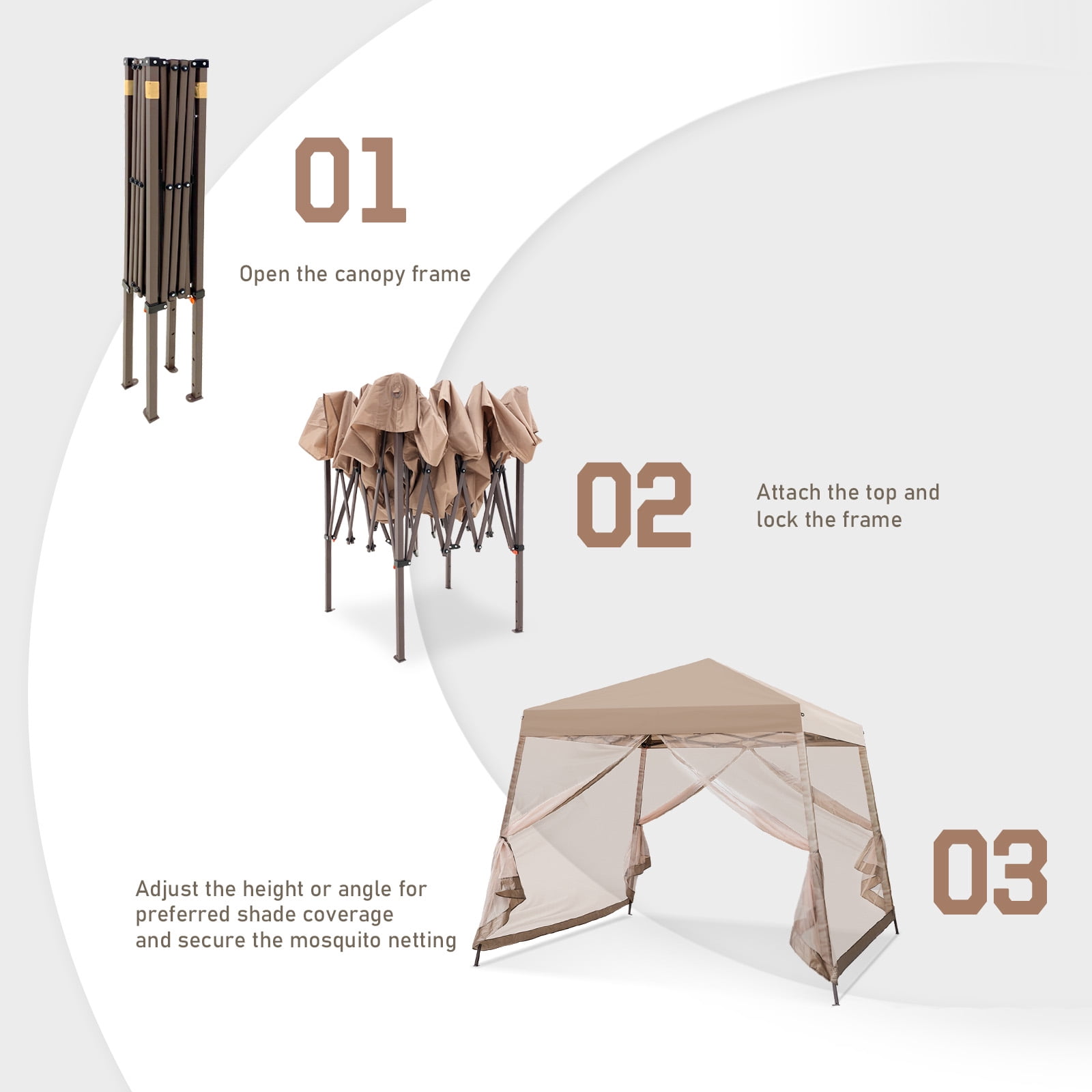 EAGLE PEAK 10x10ft Slant Leg Easy Setup Pop-up Canopy Tent with Mosquito Netting 64 Sqft of Shade, Beige
