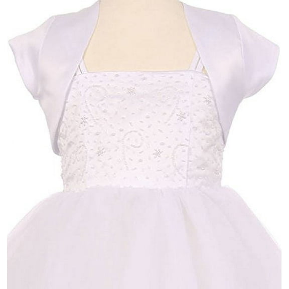 Little Girls Satin Short Flower Girl Bolero Jacket Cover White 2 (K35D5)