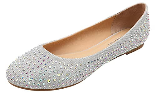 Feversole Women's Rhinestone Flat Shoes Sparkly Embellished Party ...