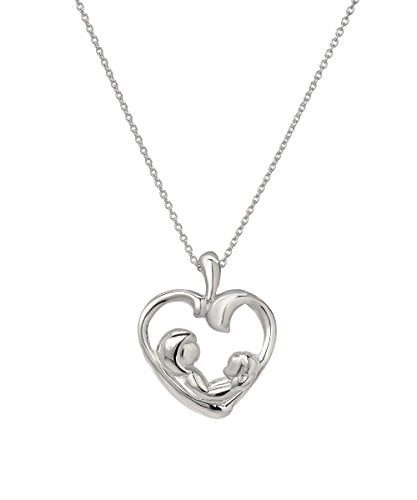 AFFY 925 Sterling Silver Mother Daughter Split Heart Pendant Necklace