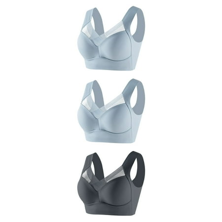 GERsome Wireless Bras for Women Pack of 3 Assorted Color Seamless Full Coverage Comfortable Soft V Neck No Underwire Support Push Up Everyday Bra 3pcs-2Black/Gray XXL