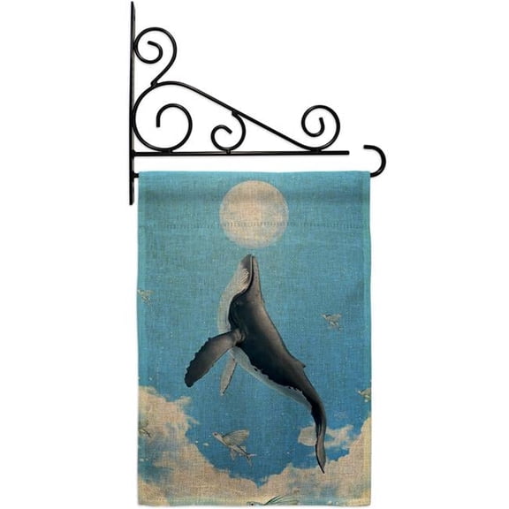 Breeze Decor GS120269-DB-03 Flying Whale Animals Sea Creature 13 x 18.5. in. Double-Sided Decorative Horizontal House Garden Flag Set for Decoration Banner Yard Gift