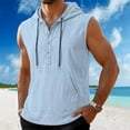 thumbnail image 2 of Men's Cotton Sleeveless Hoodie Tank Top, Breathable Casual Muscle Tank, Solid Color Crewneck Drawstring Closure, Soft Cotton Blend, Gym Workout Running Summer, | Zenithor,Light Blue XL, 2 of 6