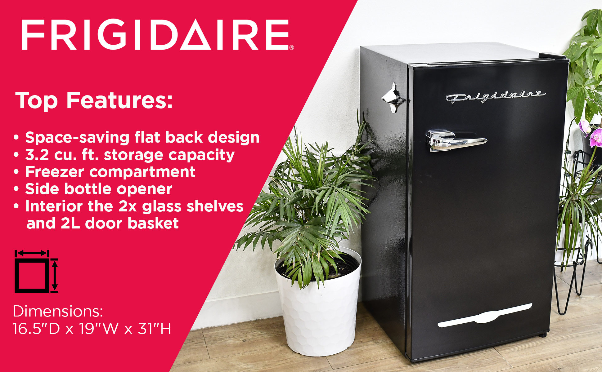 Frigidaire 3.2 Cu. ft. Retro Compact Refrigerator with Side Bottle Opener EFR376, Black