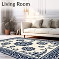 thumbnail image 2 of ODIKA 4'x6' Machine Washable Non-Slip Area Rug, Meadow Petal Medallion Print with Distressed Boho Filigree Motif High Traffic Rug with Pad, Ivory, 567912, 2 of 8
