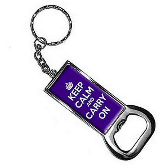 Keep Calm And Carry On Purple Keychain Key Chain Ring Bottle Bottlecap Opener