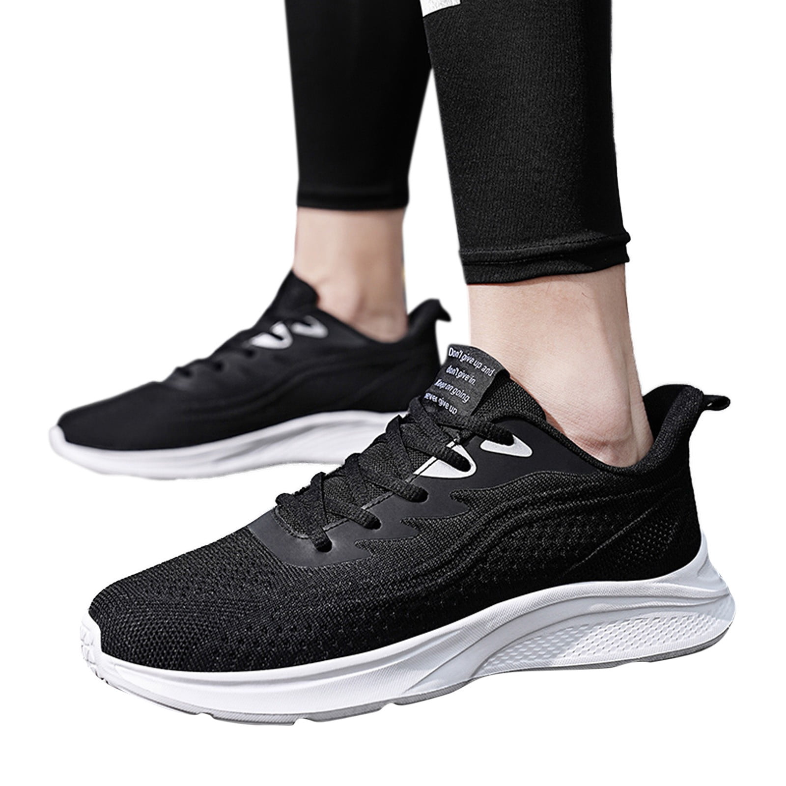 Caqnni Men's Walking Shoes Non Slip Breathable Running Tennis Shoes Casual Fashion Sneakers Mesh Workout Sports (Black,45)