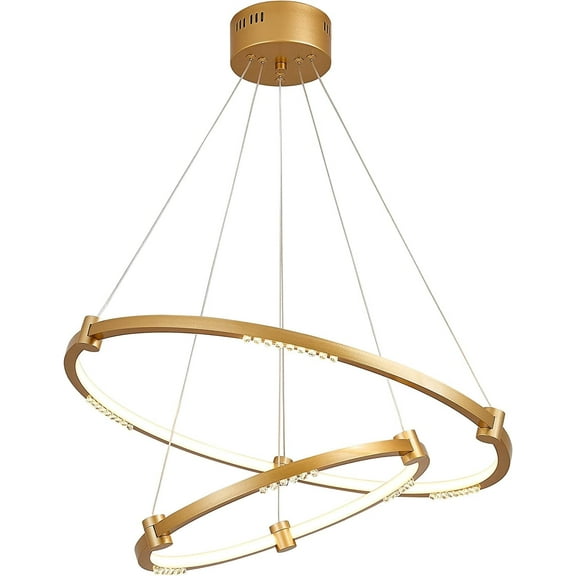 Modern Crystal Rings Chandelier, Contemporary LED Pendant Lighting Fixtures, Designer Double Ring Ceiling Hanging Light for Dining, Living, Bedroom, and Foyer Spaces