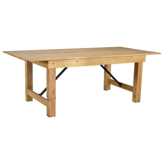 7' x 40'' Rectangular Solid Pine Folding Farm Dining Table in Light Natural Finish