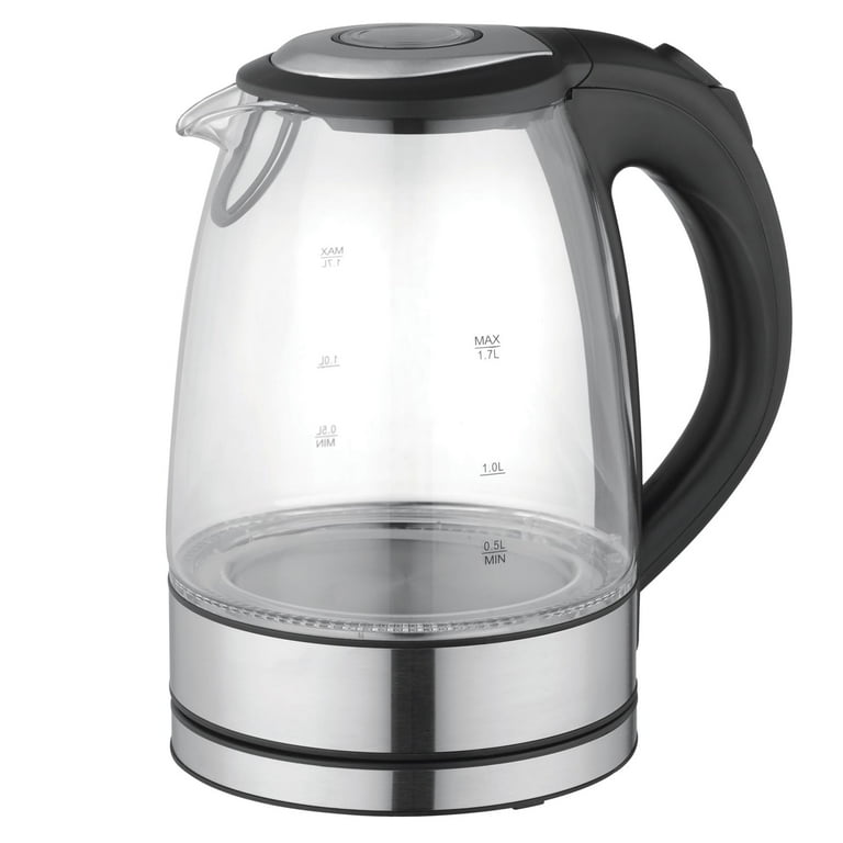 MegaChef 1.7Lt. Glass and Stainless Steel Electric Tea Kettle 