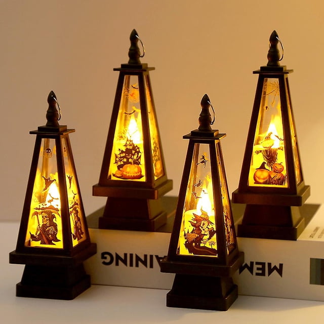 Pack Halloween LED Lantern Lights, Small Square Tower Night Light Decoration Lights for Halloween Home Indoor Outdoor Bar Decor