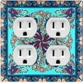 thumbnail image 1 of Metal Light Switch Plate Cover Teal Purple Mandala Flower Heart Tile Pattern TIL035, 1 of 13