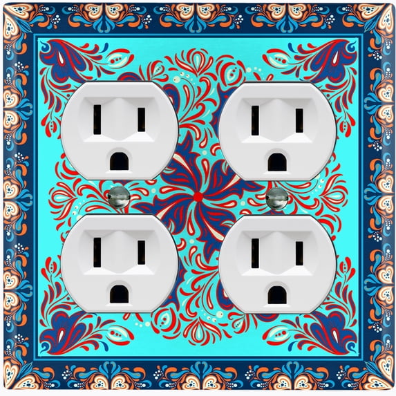Metal Light Switch Plate Cover Teal Purple Mandala Flower Heart Tile Pattern TIL035