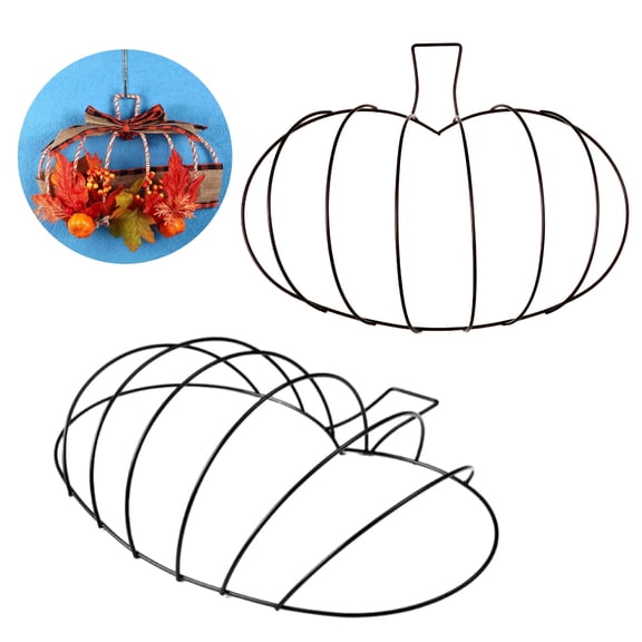 3 Pcs Pumpkin Wreath Frame Metal Wire Fall 10 x 7.3 inches 3D Shaped Wire Form for DIY Craft, Thanksgiving Halloween Indoor Outdoor Decor Fill with Autumn Leaves Berries Ribbons Bows