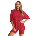 thumbnail image 5 of Stichou Womens Two Piece Lounge Set 2026 Summer Oversized Casual Shirts Biker Shorts Matching Airport Travel Clothes Red S, 5 of 6