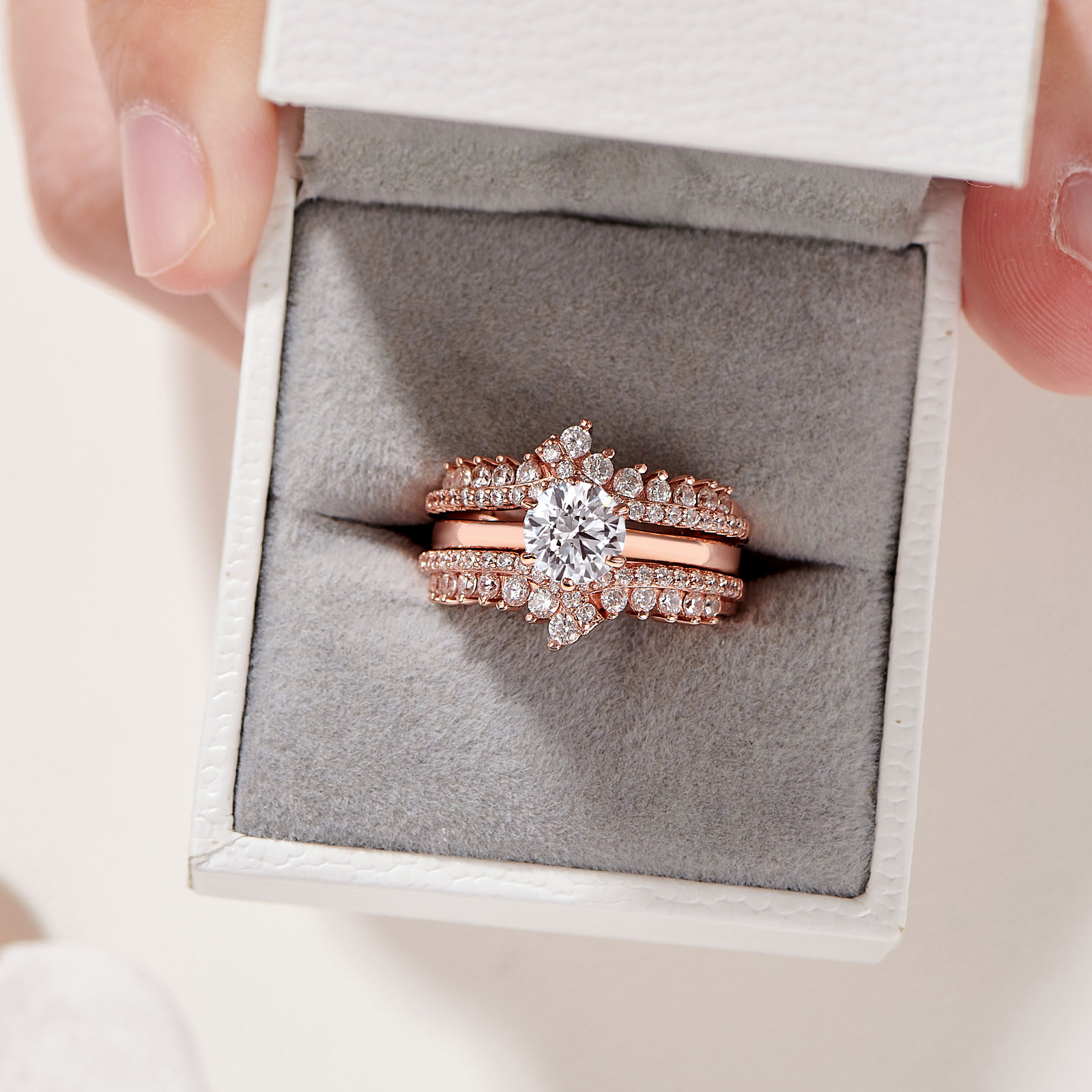 Newshe Wedding Rings for Women Engagement Ring Enhancer Band Bridal Set Sterling Silver 1.8Ct Cz Rose Gold Size 7.5 - image 3 of 7