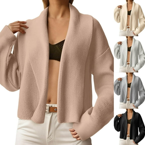 Gyexs Womens Cropped Cardigan Sweaters Open Front Coatigan Jacket Long Sleeve Sweater Coat Trendy Fall Winter Outerwear (Beige, Size S)