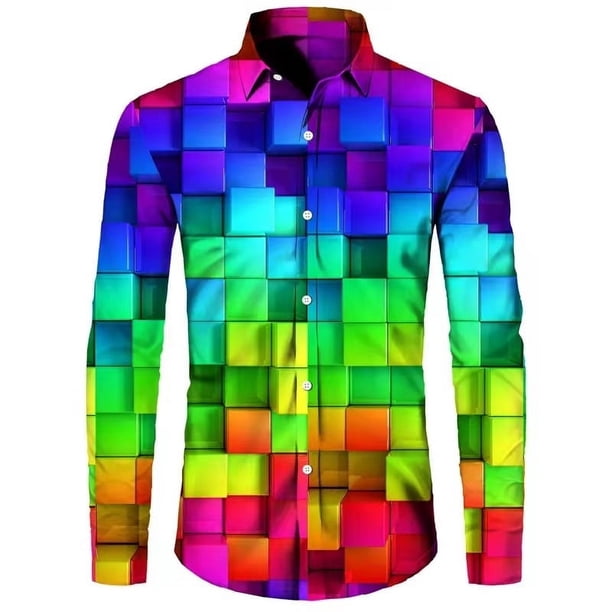 Camisa de hombre serie de colores rojo amarillo gris patrón botón solapa tendencia de moda suave y cómoda otoño nuevo estilo