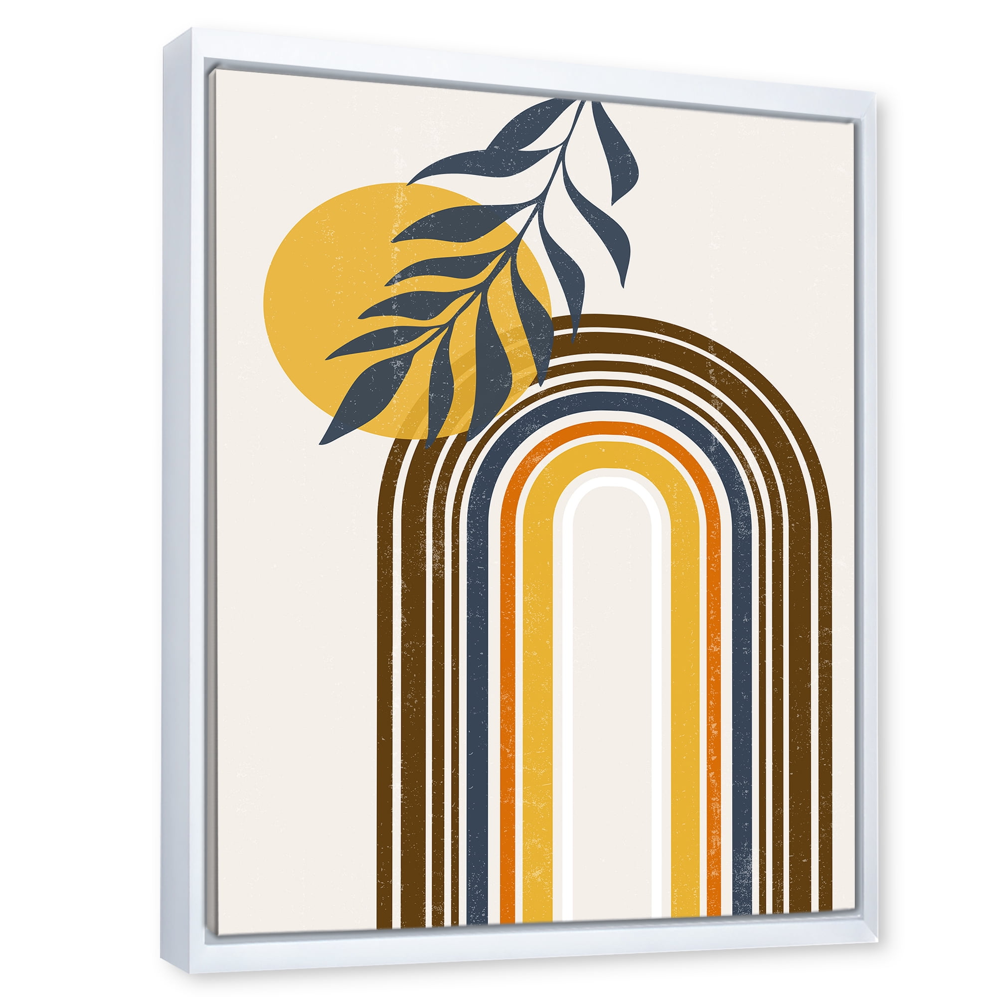 Designart 'Abstract Moon Sun Leaves II' Modern Framed Canvas Wall Art Print