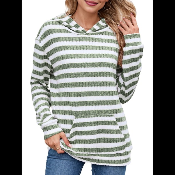 Camisas de Larga para Mujer, Sudaderas con Capucha y Bolsillo Tipo Canguro, Sudaderas de Otoño. Verde M