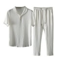 thumbnail image 2 of Gamivast Men's 2 Piece Crinkle Set Shawl Collar V-Neck Shirt and Drawstring Pants Textured Summer Outfit for Beach Lounge Casual Daily Relaxed Wear, 2 of 7