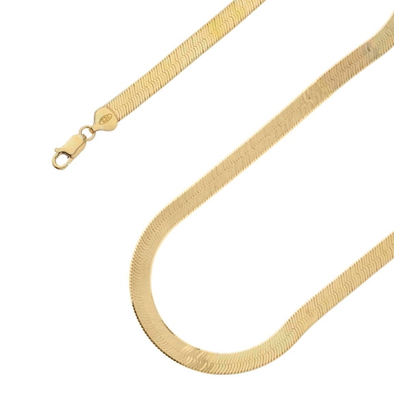 925 Sterling Silver, Solid Herringbone Gold Plated Chain 7mm Necklace - Hypoallergenic and Tarnish Resistant - By Oliver & Navy