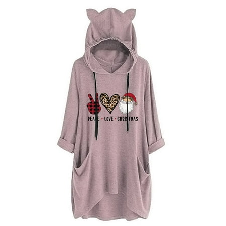 

Christmas Shirts for Women 3/4 Sleeve High Low Hem Print Stitching Solid Baggy Pajamas Homewear Hoodie Tops Long