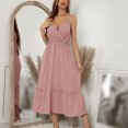thumbnail image 2 of Gibobby Vestido largo casual de verano para mujer Vestido sexy con tirantes para mujer Vestido casual de temperamento de color sólido de verano(Rosa,M), 2 of 4