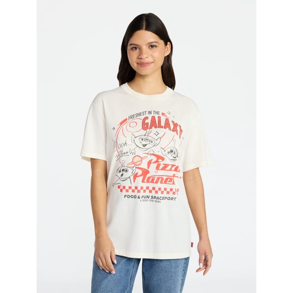 Toy Story Women's Pizza Planet Graphic Tee with Short Sleeves, Sizes XXS-XXL