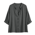 thumbnail image 5 of Duoif Women's V Neck Button 3/4 Sleeve Linen Blouse Loose Fit Solid Color Summer Top 2026, Dark Gray, XXL, 5 of 7